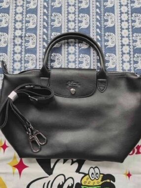 Longchamp Black Leather Crossbody Tote with Removable Strap